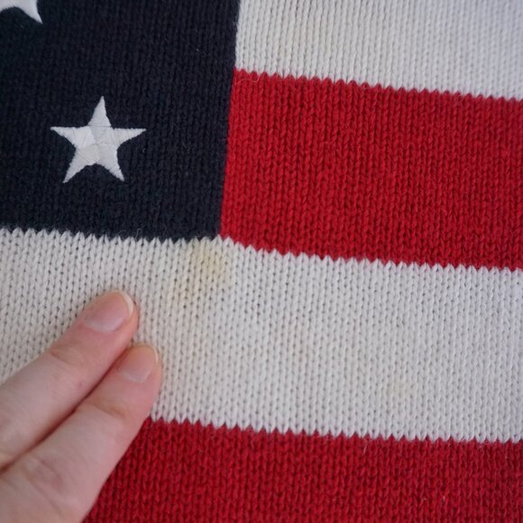 Vintage Christopher & Banks Navy Red Patriotic USA Flag Knit Crewneck Sweater XL - Picture 11 of 12